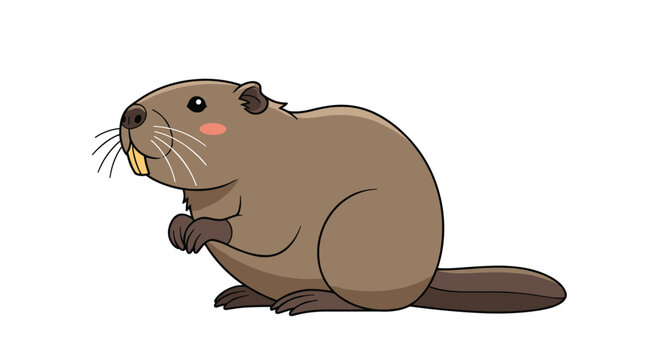 Detailed illustration of a brown beaver sitting in profile shows its characteristic flat tail and large front teeth.