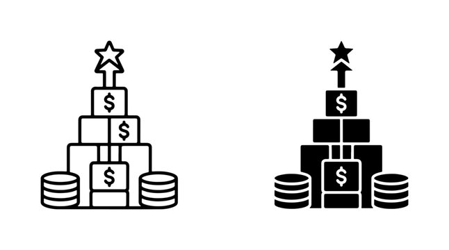 Money Stack Icons, Financial Growth Pyramid, Investment Success Vector Art, Business Finance Icons