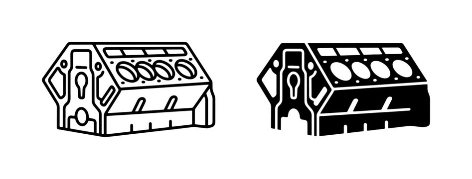 Engine Block Icons, Automotive Parts Vector Graphics, Mechanical Components Set