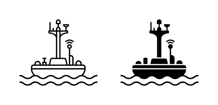 Modern Autonomous Ship Icons, Vector Marine Technology, Navigation Vessel Symbols