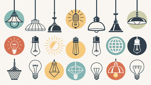Collection of various light bulbs and lamps on a beige background