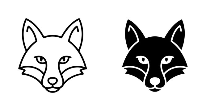 Fox Head Icons, Simple Line Art and Silhouette, Animal Graphics for Branding and Design