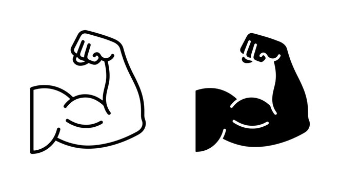Bicep Flex Icons, Strength Symbol, Muscular Arm Outline, Fitness Power Graphic