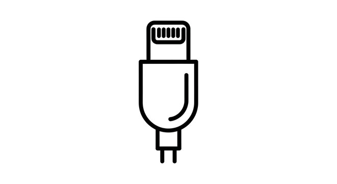 A black and white icon of a lightning cable connector
