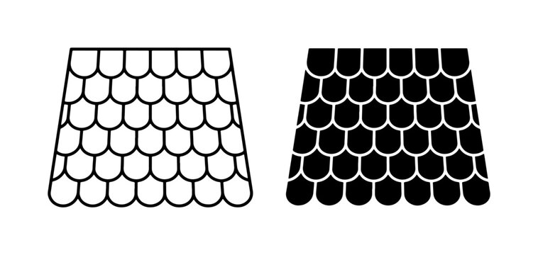 Roofing Shingles Pattern, Black and White Vector Icons for Construction and Architecture