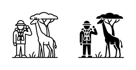 Safari Explorer Icon Set, Giraffe Wildlife Observation, African Adventure Vector Graphics © Arafat