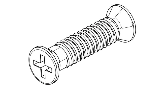 Detailed technical drawing of a phillips head screw