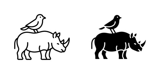 Rhino and Bird Icon Set, Minimalist Wildlife Silhouette, Simple Animal Graphics, Black and White Vector Art for Nature Themes © Junaid