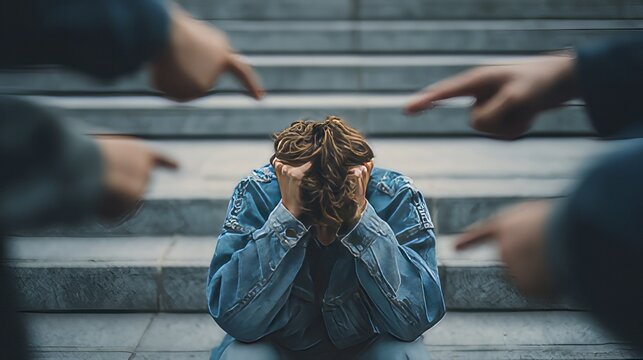 Public shaming, Bullied Man or Public Accusation Concept, social pressure, guilt, and bullying.