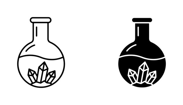 Alchemy Flask Icons, Crystal Potion Symbols, Magic Elixir Lab Glassware