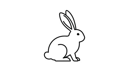 Obraz premium Simple black line art illustration of a rabbit silhouette sitting and facing right against a clean white background.