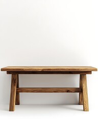 Fototapeta premium Rustic Wooden Bench: A simple, sturdy wooden bench with a rustic finish is placed against a clean, white background, highlighting its natural texture and craftsmanship.