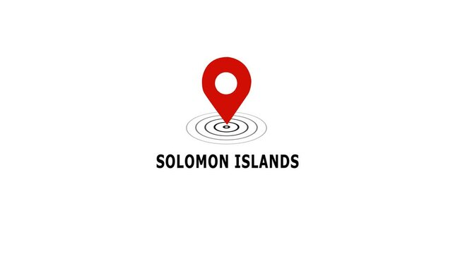 Solomon islands location map pin animation with pulsing radar ripple effect on clean white background, for travel tourism, marketing and geographic, navigation digital