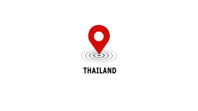 Animated thailand location map pin with pulsing radar circles for travel destination marketing, geographic navigation, tourism promotion, and digital mapping interface