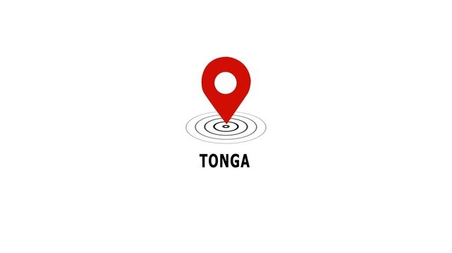 Animated tonga map location pin with pulsing radar effect on white background, for travel geography, tourism and international, business presentation and, digital mapping