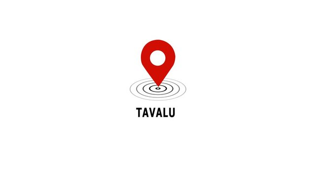Minimalist animated map pin with pulsing radar waves and tavalu text label, motion for location tracking, navigation systems, and digital travel branding