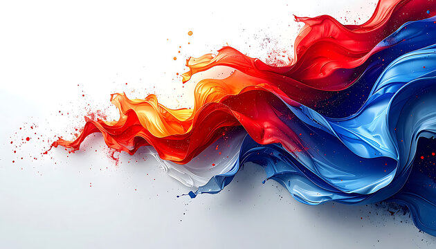 Abstract wave of red and blue flowing fabric with sparkles, representing energy flow, heat and cool, motion, dynamic movement, artistic background for design