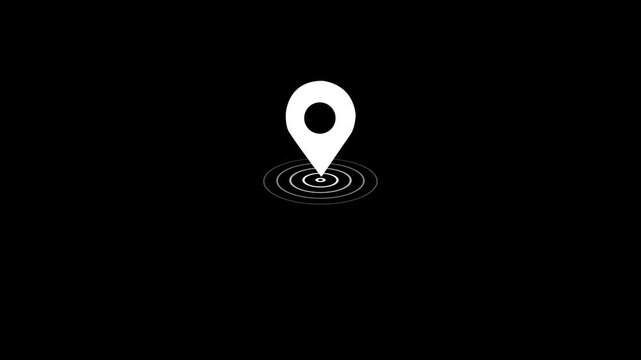 Minimalist animated map pin with pulsing radar circles motion for digital navigation, gps tracking, location services, and interactive user interface projects