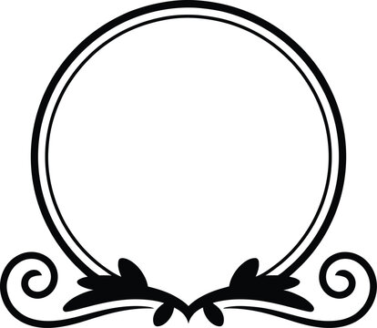 A decorative round frame anchored by an elegant floral scroll.