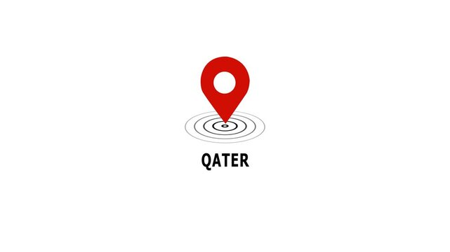 Dynamic qatar location pin animation with pulsing ripples on clean white background, for travel tourism, marketing, geographic mapping, navigation apps, and middle