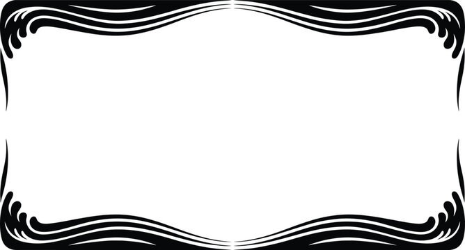 An ornate rectangular frame features a continuous black scrollwork pattern.