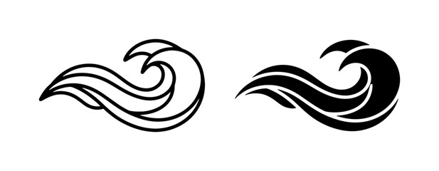 Fototapeta premium Stylized Wave Icons, Ocean Swirl Graphics, Nautical Design Elements, Sea Water Symbols