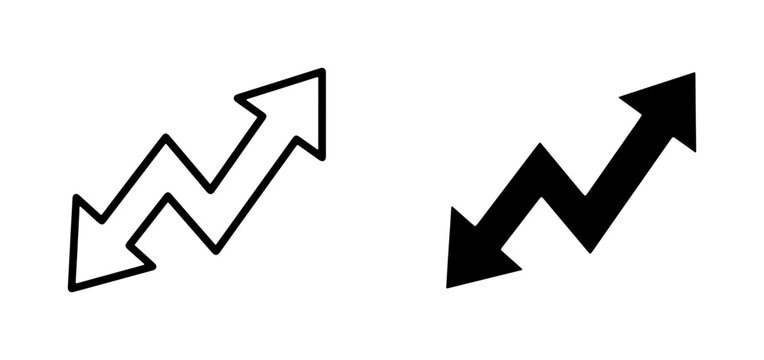 Zigzag Arrows Set, Up Down Trend Icons, Business Growth Direction Symbols