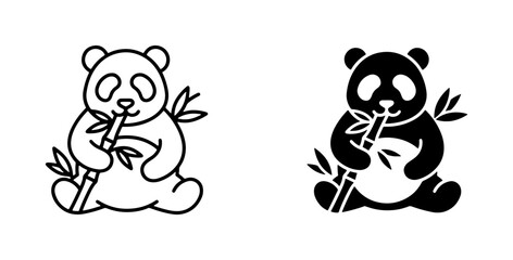 Cute Panda Icons, Black and White Vector Graphics, Bamboo Eating Bear Illustrations © Rakibul
