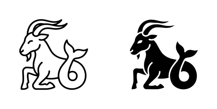 Capricorn Zodiac Symbol, Astrology Sign Icon Set, Celestial Constellation Vector Art