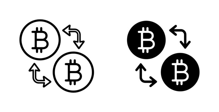 Bitcoin Cryptocurrency Exchange Icons, Digital Coin Transfer Arrows, Blockchain Finance Symbols