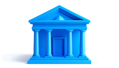 Obraz premium Blue Bank Building Icon Symbolizing Finance and Economy.