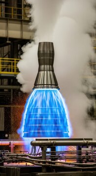 Rocket nozzle, blue flame, industrial engine, propulsion technology