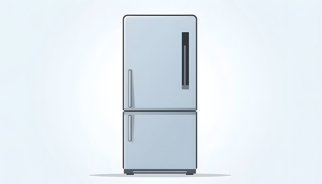 A front view illustration of a modern two-door refrigerator with a brushed metal finish on a plain white background