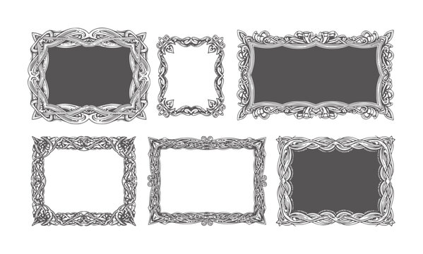 Six ornate grey decorative frames in various shapes and sizes vintage