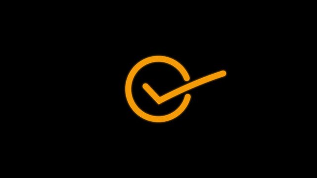 Animated orange checkmark on black background, minimalist ui motion tick success verified approval