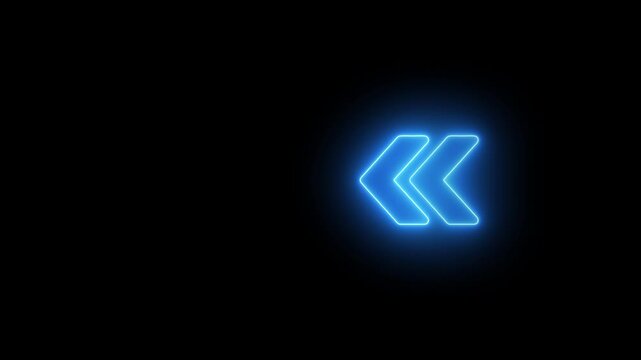 Neon blue glowing triple arrow animation pointing left, dynamic directional signage overlay
