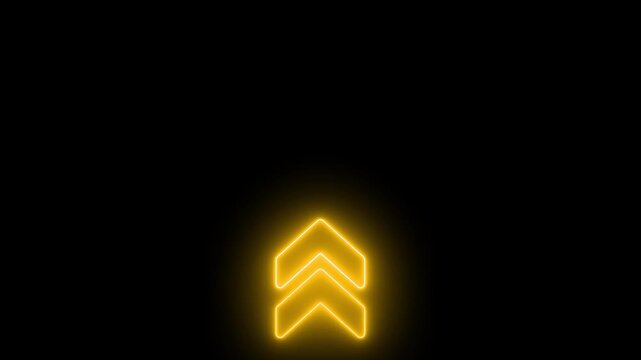 Animated neon yellow arrows moving upward on black background, for ui interface, glowing direction