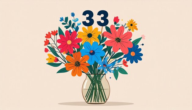 Vibrant Flower Bouquet with Number 33 for Birthday or Anniversary Celebration
