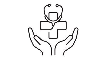 Obraz premium Doctor icon with open stethoscope hands holding medical shield symbol for healthcare insurance and professional care