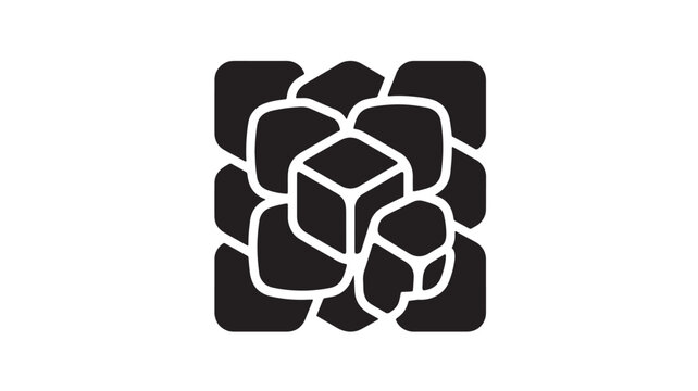 Cube inside abstract blockchain blocks icon with 3D style outlines for technology and digital architecture