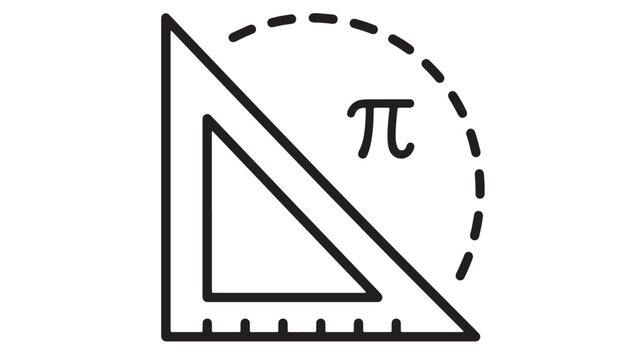 Triangle protractor icon with black outline, right angle marker, and &pi; symbol for geometry and measurement