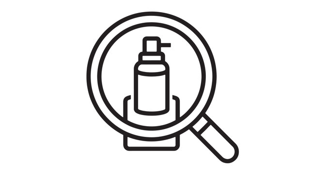 Magnifying glass icon with e-liquid bottle for vaping analysis, quality inspection and pro marketing infographic