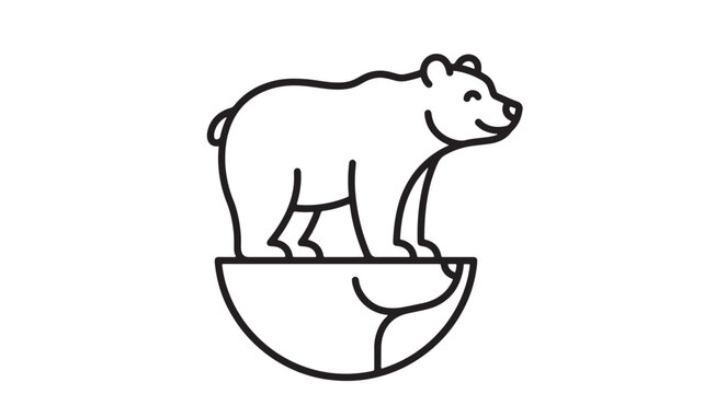 Bear icon with simple line art design and curved shield shape, cute cartoon mascot for logo and branding
