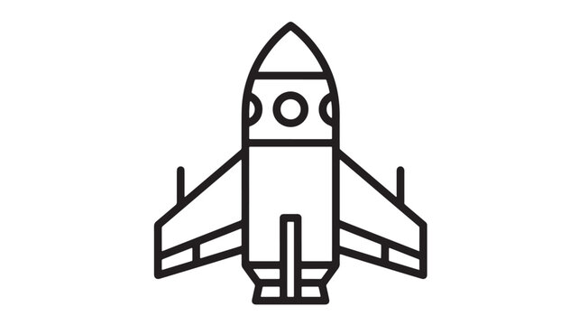 Rocket ship icon with simple outline design, fins and window detail for space, launch, and exploration themes