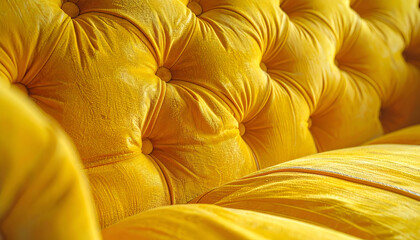 Fototapeta premium Luxurious Yellow Velvet Tufted Sofa Close-Up Texture.