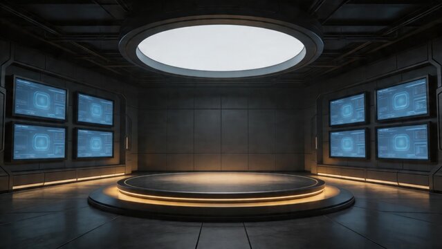 Futuristic control room with screens