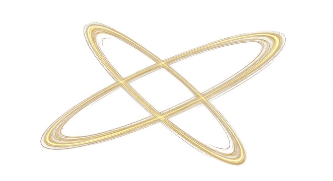 Two intersecting golden elliptical rings glowing against a solid black background, creating a symmetrical abstract geometric pattern