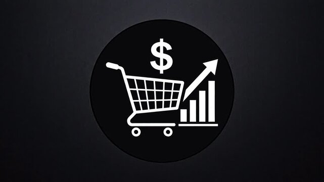 Shopping cart with dollar sign and growth chart representing visionary leadership and market dominance