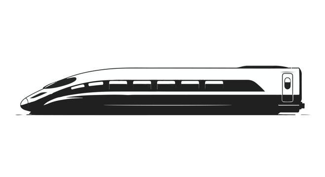High-speed train travels along a track in this minimalist black and white graphic illustration design.