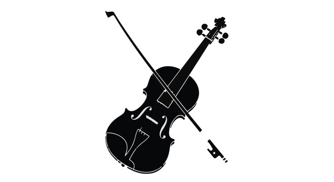 Violin silhouette featuring a bow positioned diagonally across the instrument on a clean white background.